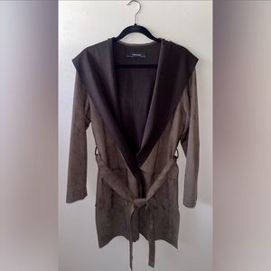Zara Faux Suede Hooded Jacket, Mocha, Size L